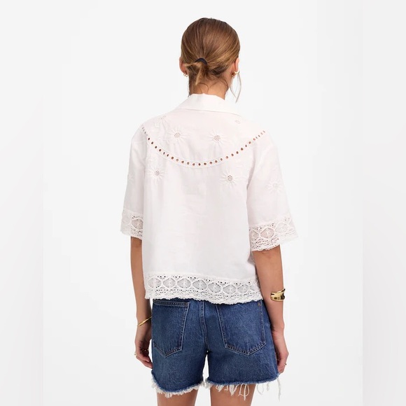 Madewell women’s Embroidered Lace Button-Up Shirt linen blend white Size L NWT - Picture 3 of 9